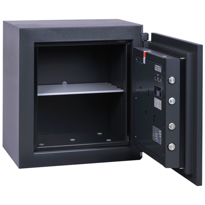 Chubbsafes Trident Grade 5 110 Key Locking Safe with door open and 1 shelf