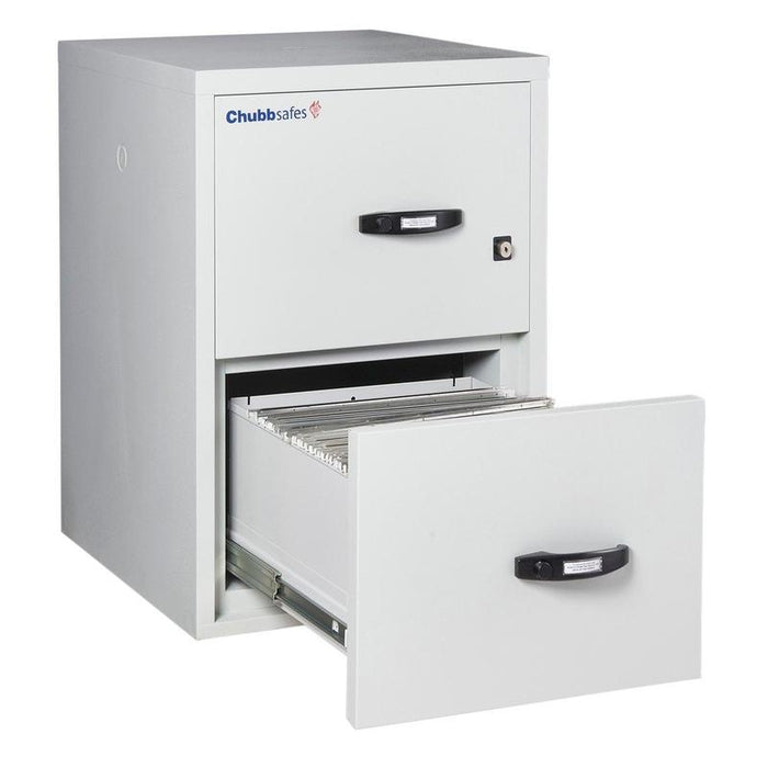 Chubbsafes Fire Proof Filing Cabinet with 2 drawers that has the bottom drawer open