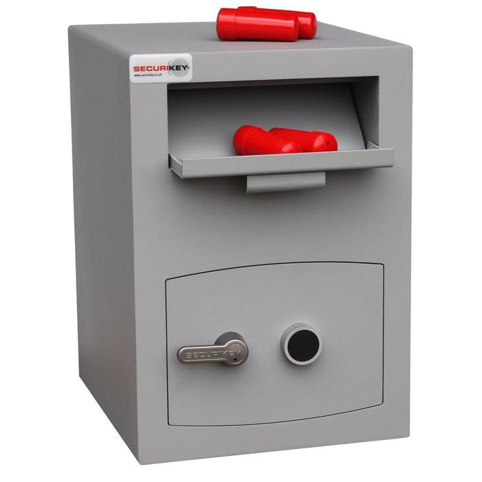 Securikey Mini Vault Deposit Silver 2 Key Locking Deposit Safe with deposit shoot open